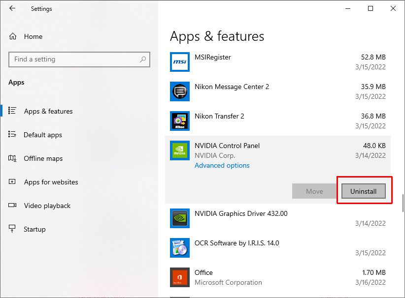 Windows 10 Uninstall App