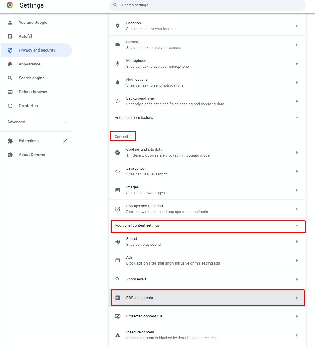 Chrome PDF settings