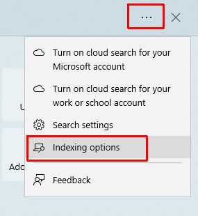 Windows indexing options menu