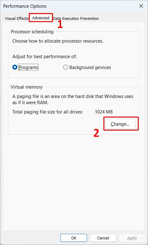 Change virtual memory in Windows 11