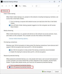 Disable Password Protected Sharing