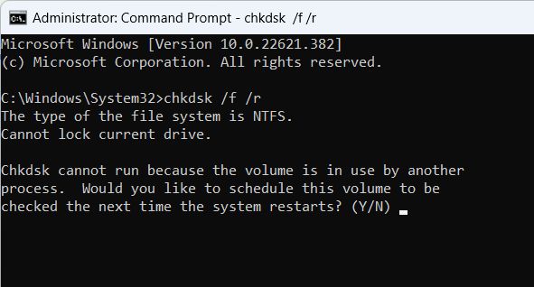 chkdsk disk in use
