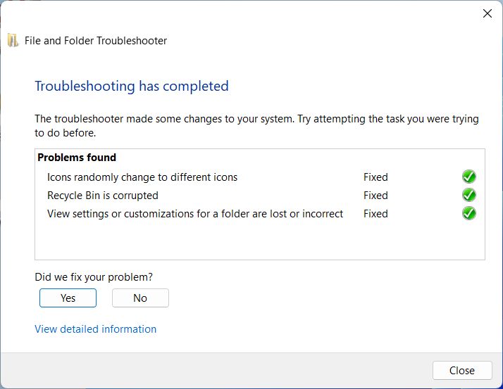 File folder troubleshooter complete