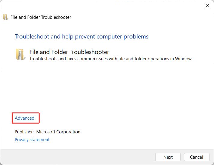 File and Folder Troubleshooter