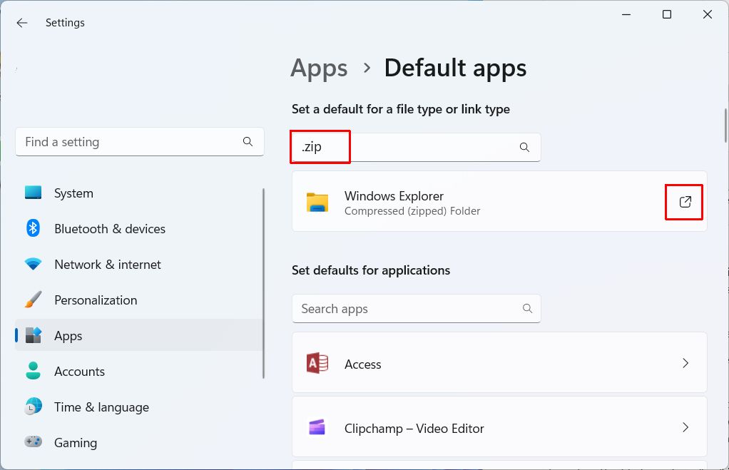 Select default app for file type