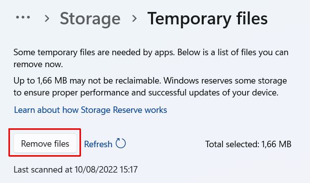 Remove temp files