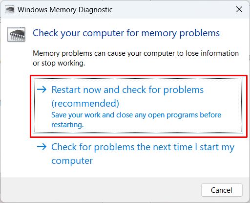 start memory check Windows 11