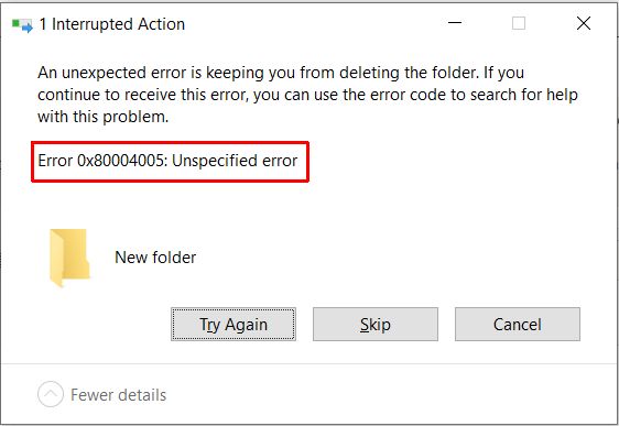 0x80004005 - unspecified error