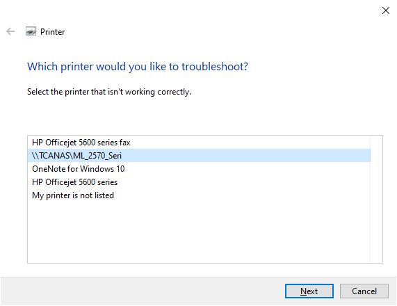 Windows 10 select printer to troubleshoot