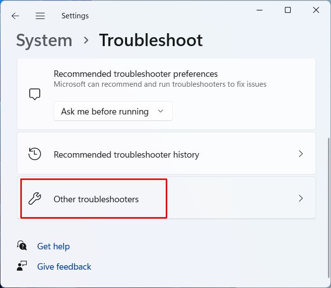 Windows 11 other troubleshooters