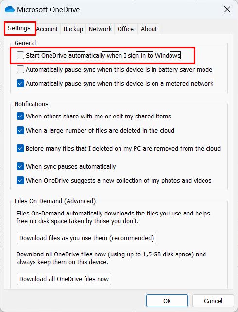 Disable OneDrive at Startup
