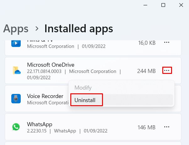 Uninstall OneDrive App