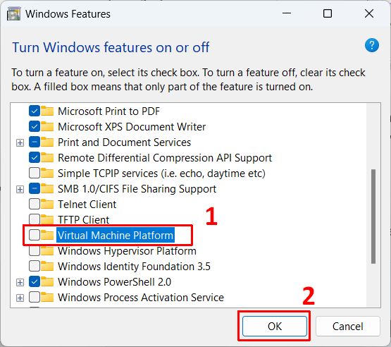 Disable Virtual Machin Platform in Windows 11