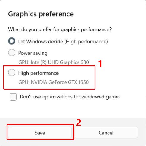 Windows 11 graphics preferences