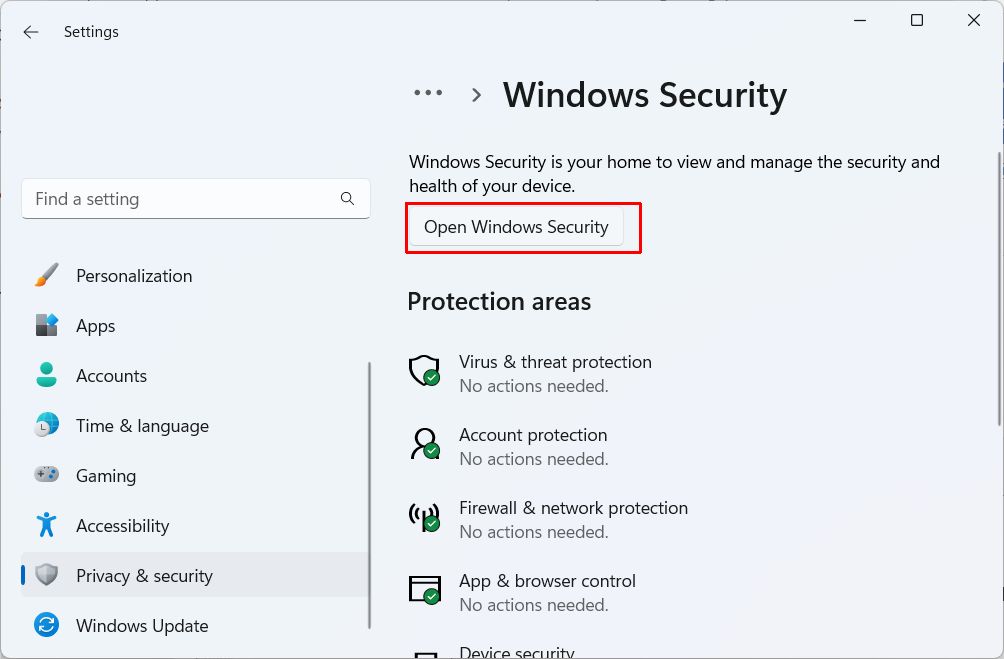 Windows 11 Open security