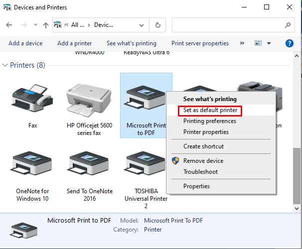 Windows set default printer