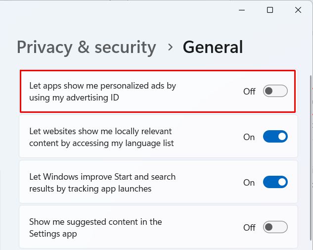 Disable ads in Windows 11