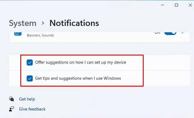 Disable Windows 11 system notifications