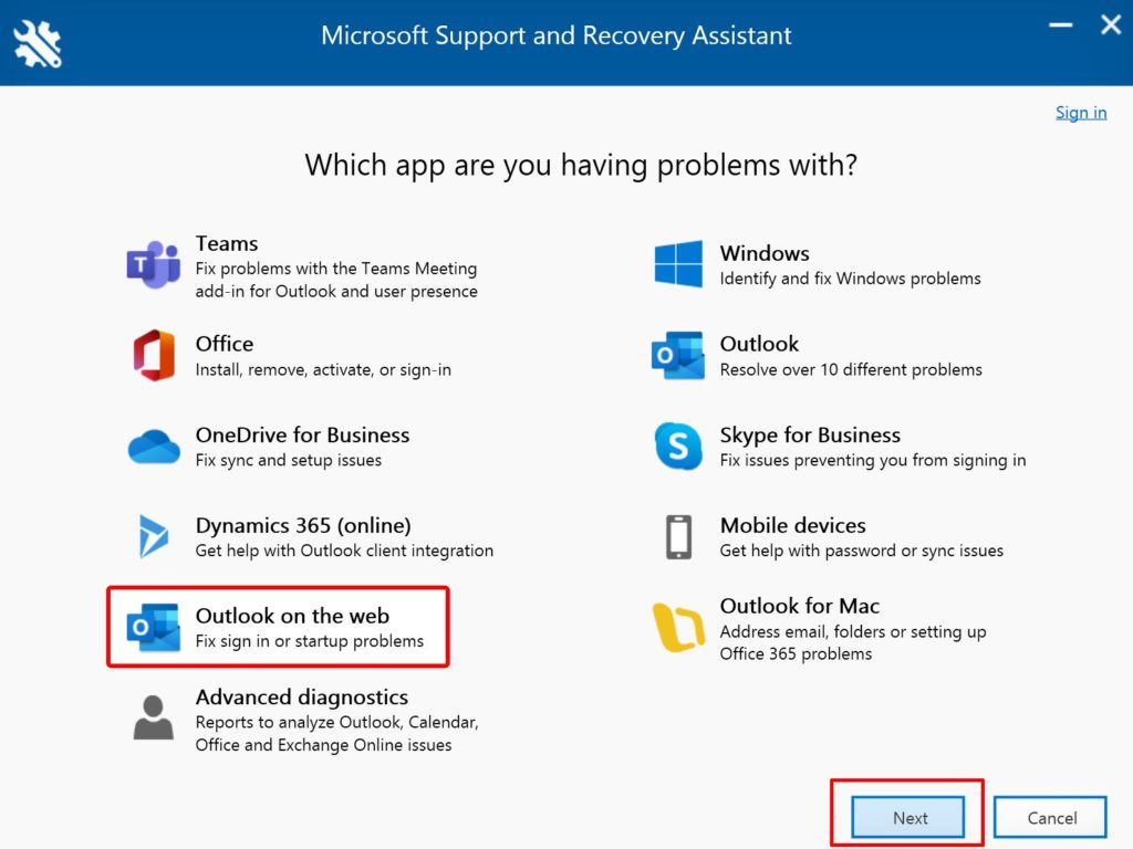 Microsoft support and recovery assistant