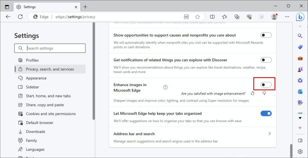 Disable imageenhancement in MS Edge