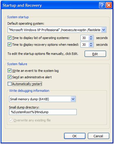 Disable automatic restart with BSOD